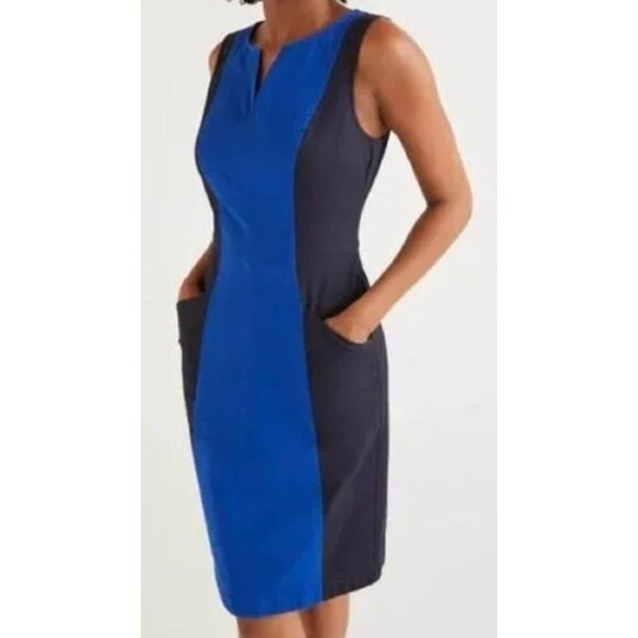 NWT Boden Helena Blue Colorblock Chino Knee Length Cotton Blend Sheath Dress-sz - Picture 1 of 10